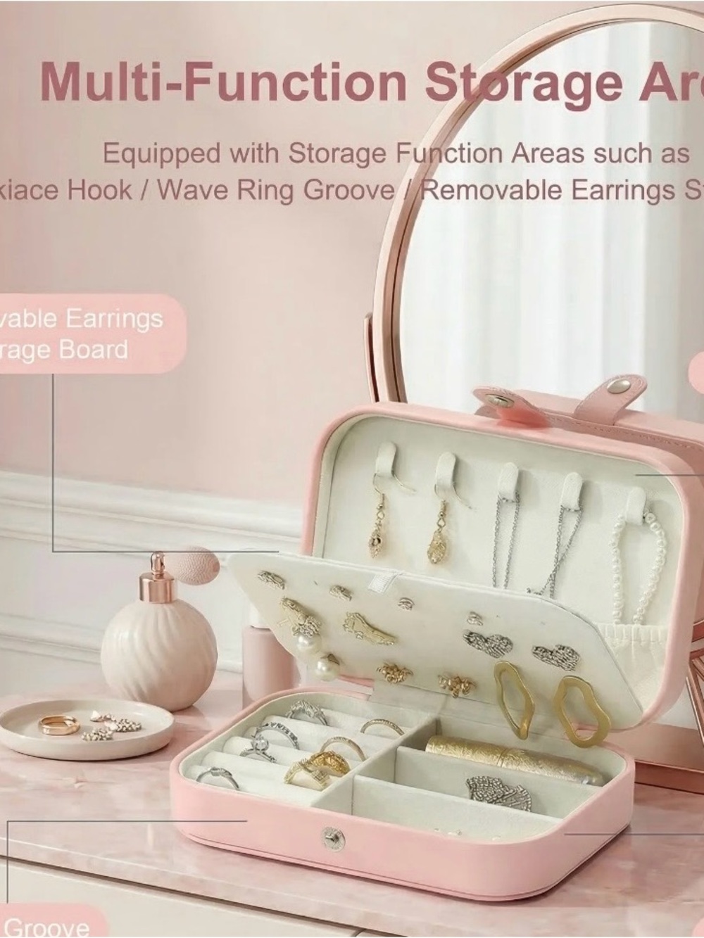 Pink Travel Jewelry Box - Compact Organizer - Picture 6 of 6